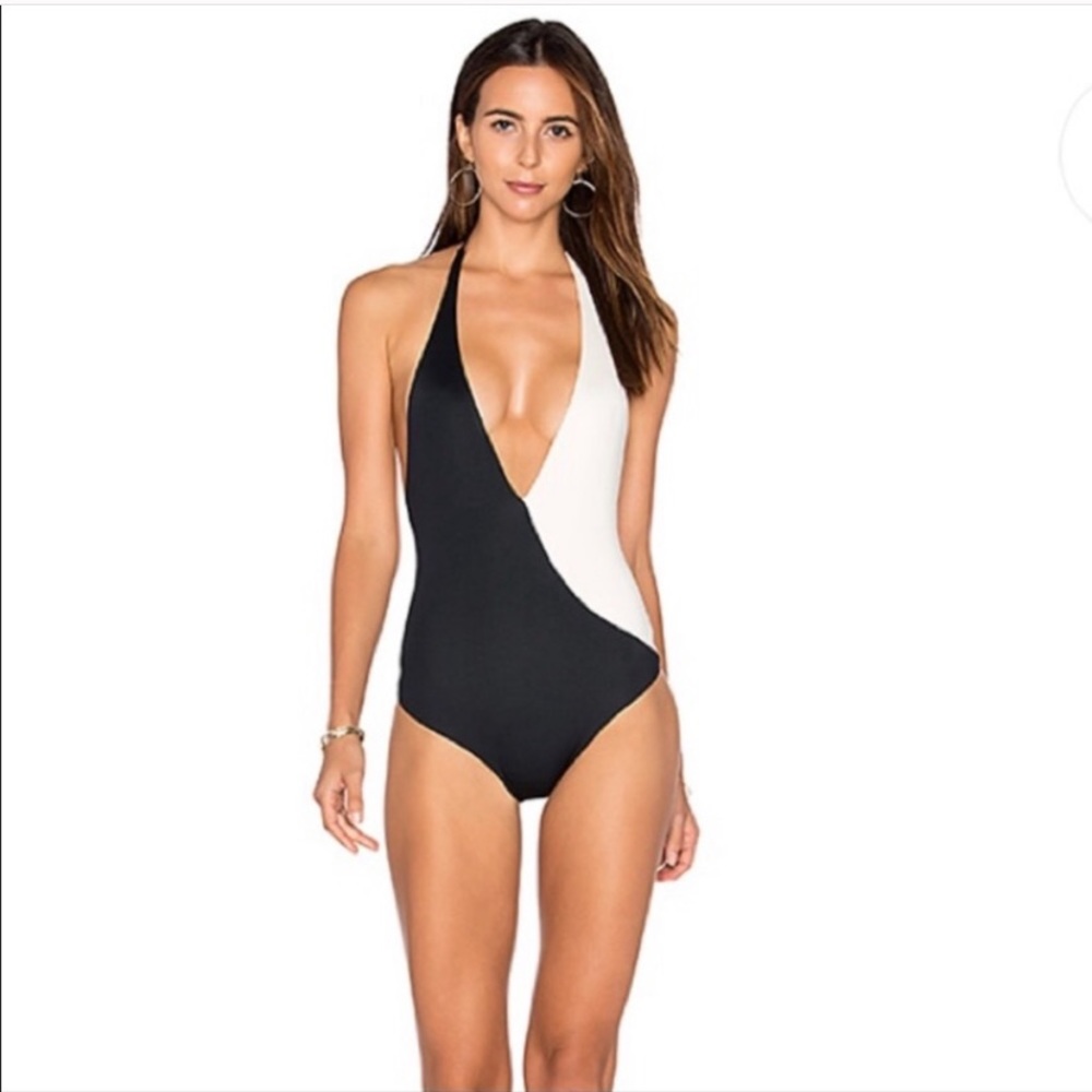 Vitamin A Black/White Low V Neck One Piece